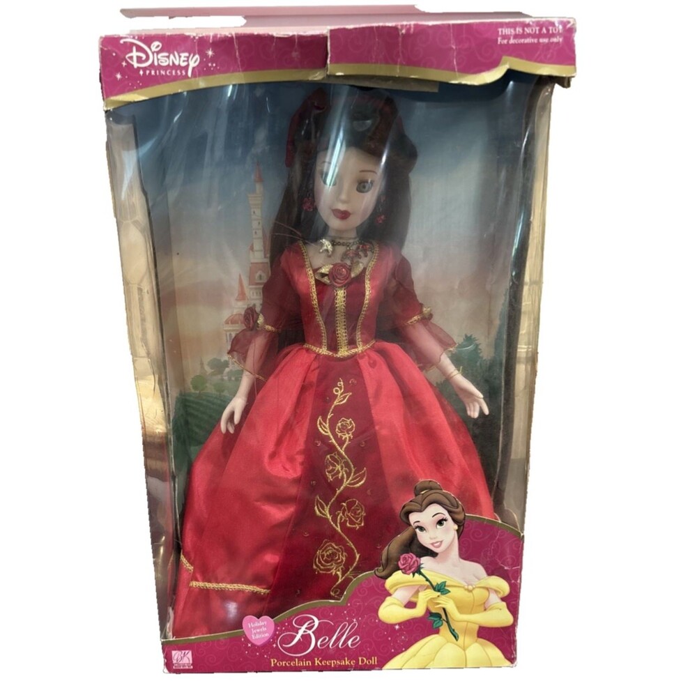 DISNEY BELLE PORCELAIN 16" DOLL 2003 BEAUTY & THE BEAST  Red Dress NEW. READ